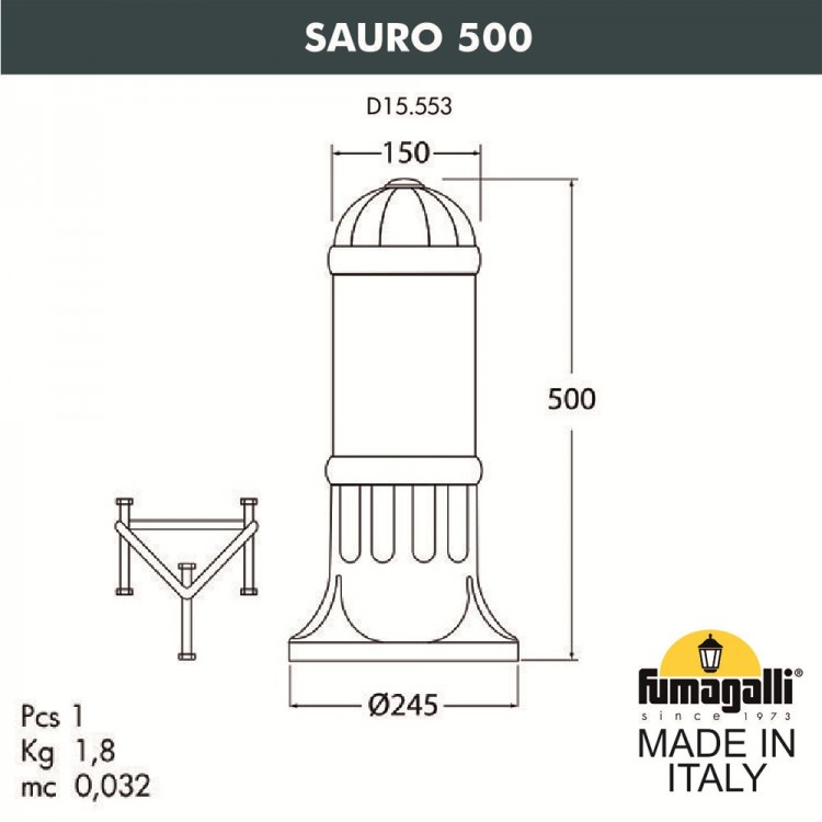 Садовый светильник-столбик FUMAGALLI SAURO 500  D15.553.000.WXF1R.FC1