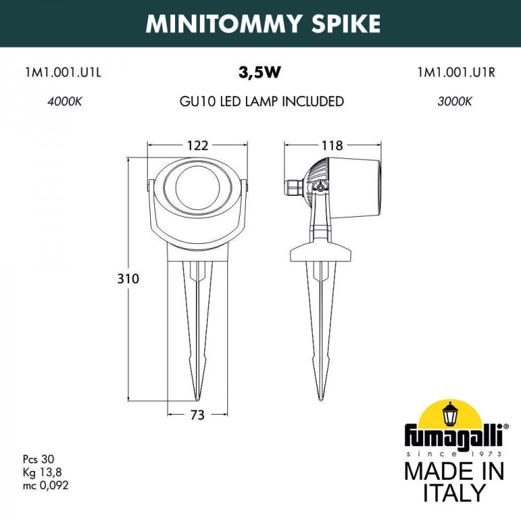 Ландшафтный светильник FUMAGALLI MINITOMMY SPIKE  1M1.001.000.AXU1L