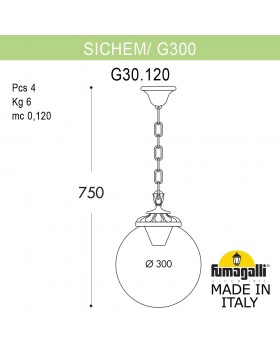 Подвесной уличный светильник FUMAGALLI SICHEM/G300. G30.120.000.VXF1R