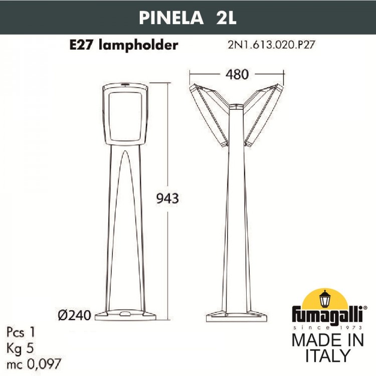 Садовый светильник-столбик FUMAGALLI PINELA 2L 2N1.613.020.LYF1R