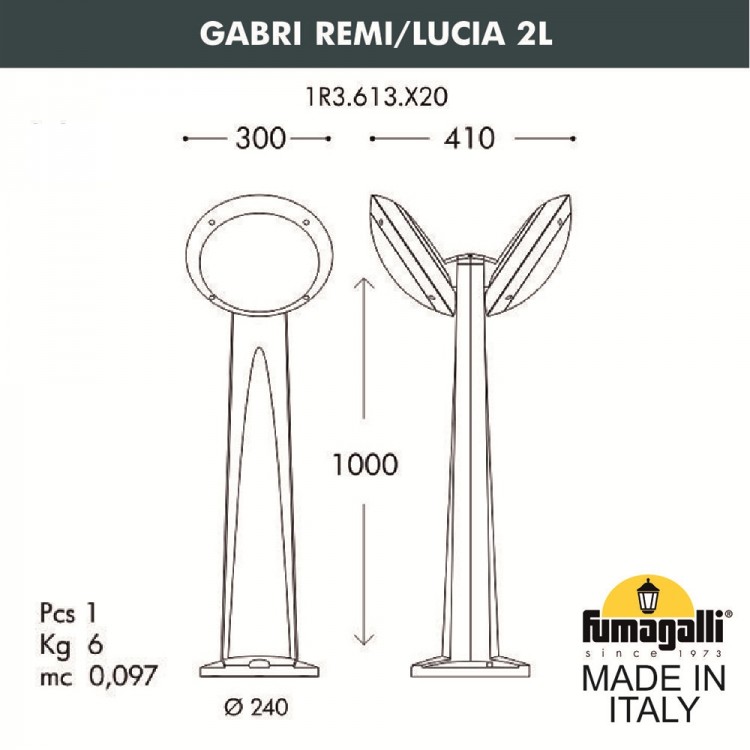 Садовый светильник-столбик наклонный FUMAGALLI GABRI REMI/LUCIA 2L 1R3.613.X20.AYE27