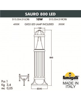 Садовый светильник-столбик FUMAGALLI SAURO 800  D15.554.000.VXD1L.CRB