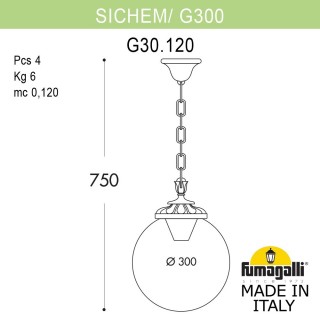Подвесной уличный светильник FUMAGALLI SICHEM/G300. G30.120.000.VZF1R