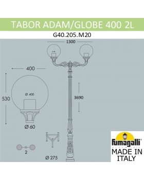 Парковый фонарь FUMAGALLI TABOR ADAM/GLOBE 400 2L G40.205.M20.AYE27-foto2