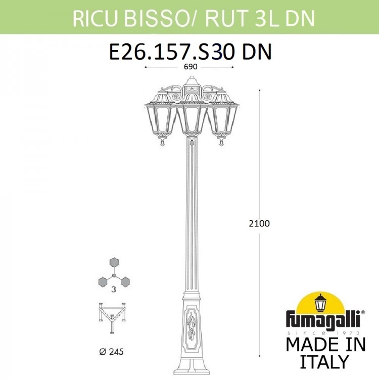 Садово-парковый фонарь FUMAGALLI RICU BISSO/RUT 3L DN E26.157.S30.AXF1RDN