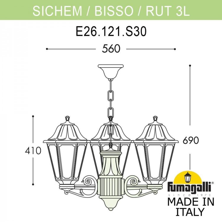 Подвесной уличный светильник FUMAGALLI SICHEM/RUT 3L (люстра) E26.120.S30.WXF1R