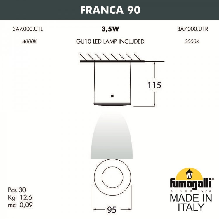 Потолочный накладной светильник FUMAGALLI FRANCA 90  3A7.000.000.WXU1L