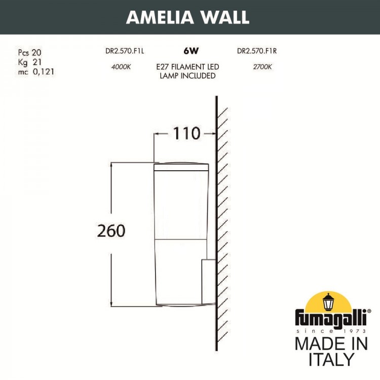 Светильник уличный настенный FUMAGALLI AMELIA WALL DR2.570.000.LYF1R