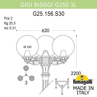 Садово-парковый фонарь FUMAGALLI GIGI BISSO/G250 3L G25.156.S30.VYF1R