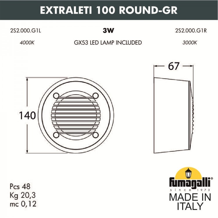 Светильник для подсветки лестниц накладной FUMAGALLI EXTRALETI 100 Round-GR 2S2.000.000.WYG1L