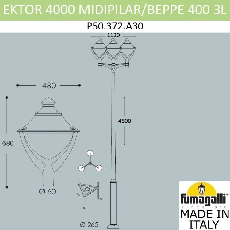 Парковый фонарь  FUMAGALLI EKTOR 4000/MIDIPILAR/BEPPE 3L LED-HIP P50.372.A30.AXH27