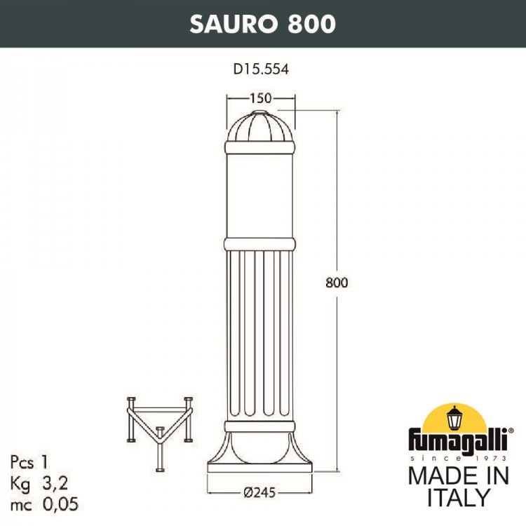 Садовый светильник-столбик FUMAGALLI SAURO 800  D15.554.000.AXF1R.FRA