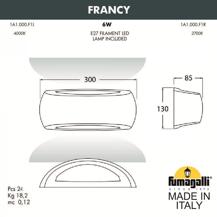 Уличное бра FUMAGALLI FRANCY 1A1.000.000.WYF1R