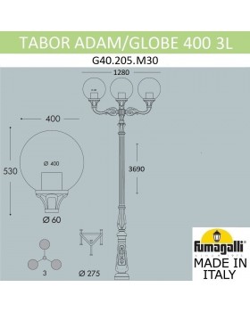 Парковый фонарь FUMAGALLI TABOR ADAM/GLOBE 400 2L G40.205.M30.AYE27-foto2