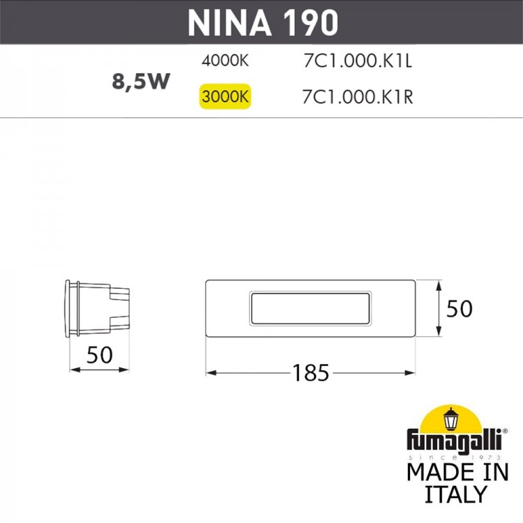 Светильник для подсветки лестниц встраиваемый FUMAGALLI NINA 190 7C1.000.000.WYK1L