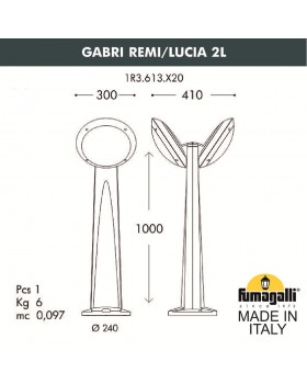 Садовый светильник-столбик наклонный FUMAGALLI GABRI REMI/LUCIA 2L 1R3.613.X20.WYE27