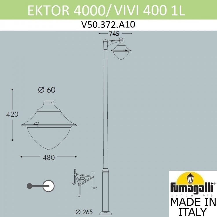 Парковый фонарь  FUMAGALLI EKTOR 4000/MIDIPILAR/VIVI 1L LED-HIP V50.372.A10.LXD6L