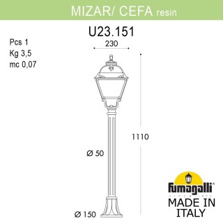 Садовый светильник-столбик FUMAGALLI MIZAR.R/CEFA U23.151.000.VXF1R