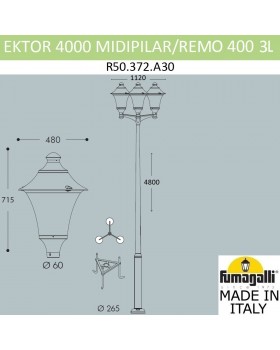 Парковый фонарь  FUMAGALLI EKTOR 4000/MIDIPILAR/REMO 3L R50.372.A30.AXE27-foto2