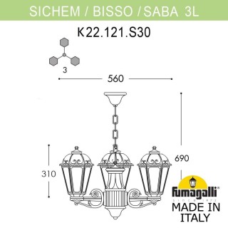 Подвесной уличный светильник FUMAGALLI SICHEM/SABA 3L K22.120.S30.AXF1R
