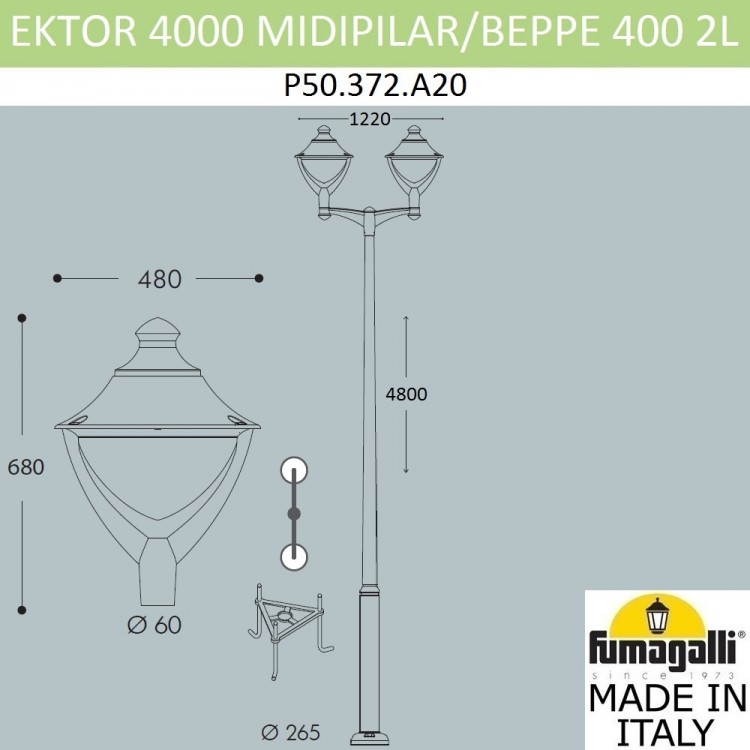 Парковый фонарь  FUMAGALLI EKTOR 4000/MIDIPILAR/BEPPE 2L LED GX-53 P50.372.A20.LXD6L