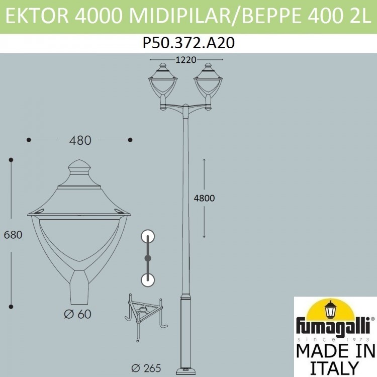 Парковый фонарь  FUMAGALLI EKTOR 4000/MIDIPILAR/BEPPE 2L LED-HIP P50.372.A20.AXH27