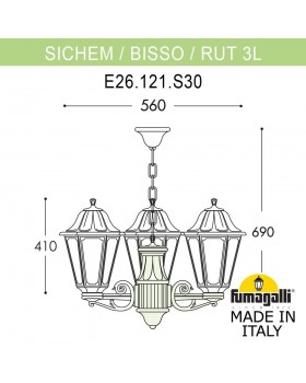 Подвесной уличный светильник FUMAGALLI SICHEM/RUT 3L (люстра) E26.120.S30.BXF1R