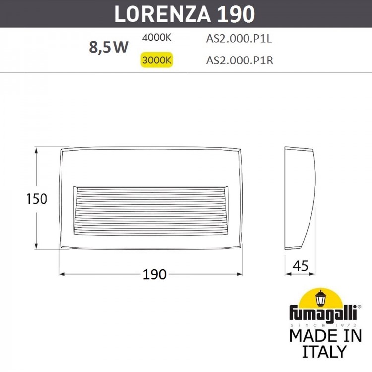 Светильник для подсветки лестниц накладной FUMAGALLI LORENZA 190 AS2.000.000.AXK1L