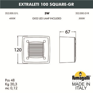 Светильник для подсветки лестниц накладной FUMAGALLI EXTRALETI 100 Square-GR 3S2.000.000.AYG1L-foto2