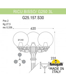 Садово-парковый фонарь FUMAGALLI RICU BISSO/G250 3L G25.157.S30.VYF1R