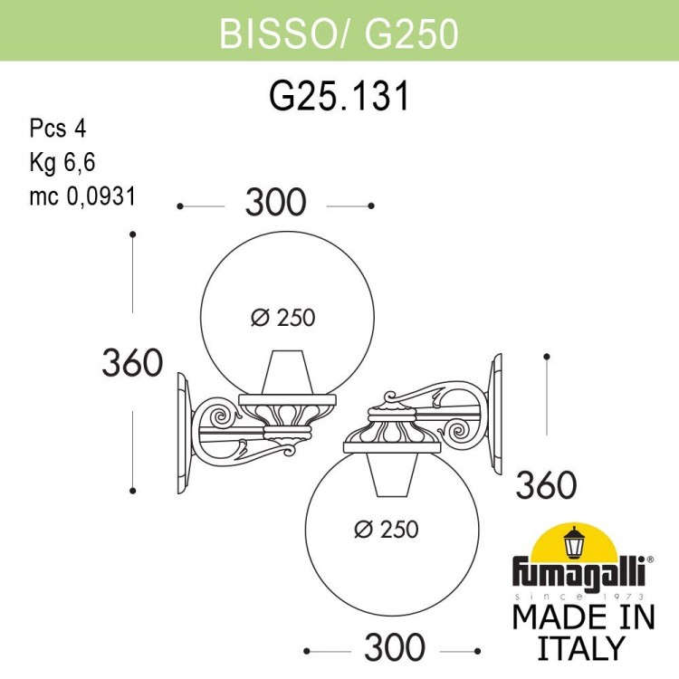 Светильник уличный настенный FUMAGALLI BISSO/G250 G25.131.000.WXF1RDN