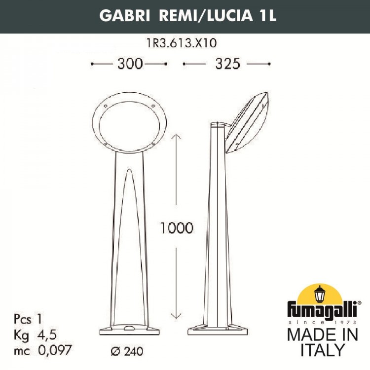 Садовый светильник-столбик наклонный FUMAGALLI GABRI REMI/LUCIA 1L 1R3.613.X10.WYE27