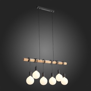 SL1142.403.06 Светильник подвесной Черный, Светлое дерево E27 6*60W BAGETTI-foto12