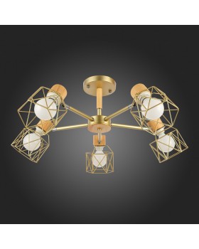 SLE110402-05 Люстра потолочная Золотистый, Светлое дерево/Золотистый E27 5*40W STELITTO-foto5