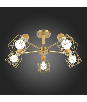 SLE110402-05 Люстра потолочная Золотистый, Светлое дерево/Золотистый E27 5*40W STELITTO-foto7