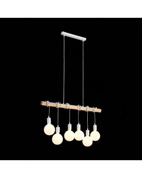 SL1142.503.06 Светильник подвесной Белый, Светлое дерево E27 6*60W BAGETTI-foto8