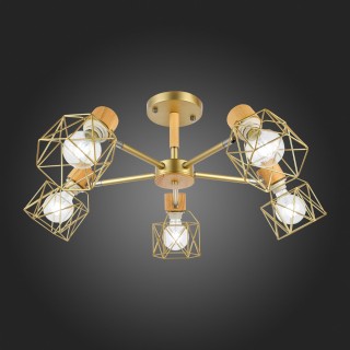 SLE110402-05 Люстра потолочная Золотистый, Светлое дерево/Золотистый E27 5*40W STELITTO-foto6