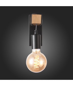 SL1142.401.01 Светильник настенный Черный, Светлое дерево E27 1*60W BAGETTI-foto3