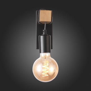 SL1142.401.01 Светильник настенный Черный, Светлое дерево E27 1*60W BAGETTI-foto3