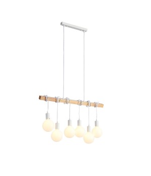 SL1142.503.06 Светильник подвесной Белый, Светлое дерево E27 6*60W BAGETTI-foto2