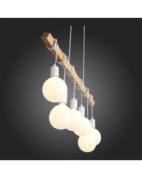 SL1142.503.06 Светильник подвесной Белый, Светлое дерево E27 6*60W BAGETTI-foto3