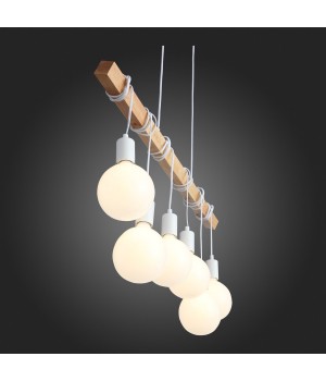 SL1142.503.06 Светильник подвесной Белый, Светлое дерево E27 6*60W BAGETTI-foto3
