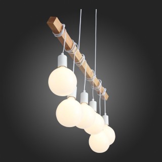 SL1142.503.06 Светильник подвесной Белый, Светлое дерево E27 6*60W BAGETTI-foto3