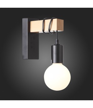 SL1142.401.01 Светильник настенный Черный, Светлое дерево E27 1*60W BAGETTI-foto12