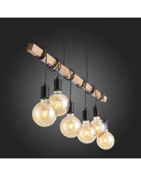 SL1142.403.06 Светильник подвесной Черный, Светлое дерево E27 6*60W BAGETTI-foto3