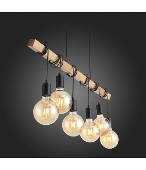 SL1142.403.06 Светильник подвесной Черный, Светлое дерево E27 6*60W BAGETTI-foto3