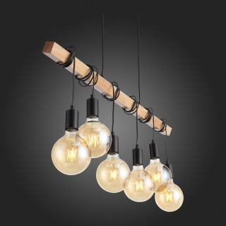 SL1142.403.06 Светильник подвесной Черный, Светлое дерево E27 6*60W BAGETTI-foto3