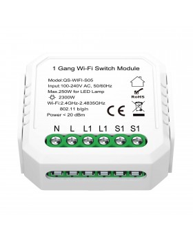 ST9000.500.01C WIFI реле 1 канал, 10A Белый - -*Max 2300W/250W - Ra IP20 L46xW46xH18 100-240V ST9000-foto2