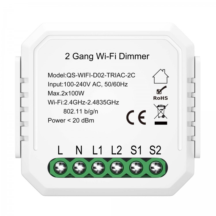 ST9000.500.02CDIM WIFI диммируемое реле 2 канала Белый - -*Max 2x100W - Ra  IP20 L46xW46xH18 230V AROUND