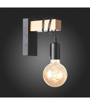 SL1142.401.01 Светильник настенный Черный, Светлое дерево E27 1*60W BAGETTI-foto5